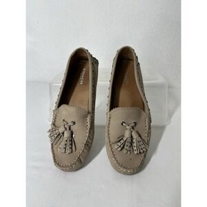 Coach Norfolk Tassel Loafer Flats Sz 6.5B Gray Taupe Leather Studded Driving Moc